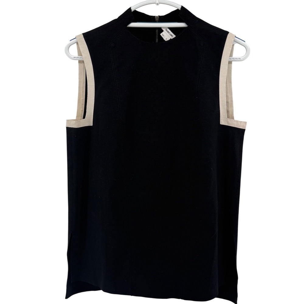 Helmut Lang Womens Black Sleeveless Mock Neck Contrast Trim Zipper Top Size S